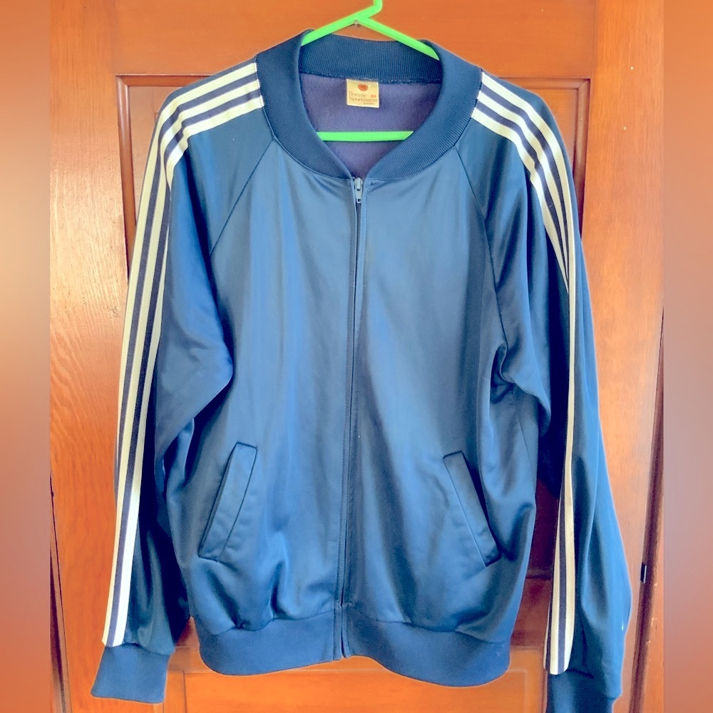 Vintage 1980s Bonnie Sportswear striped navy and white track jacket